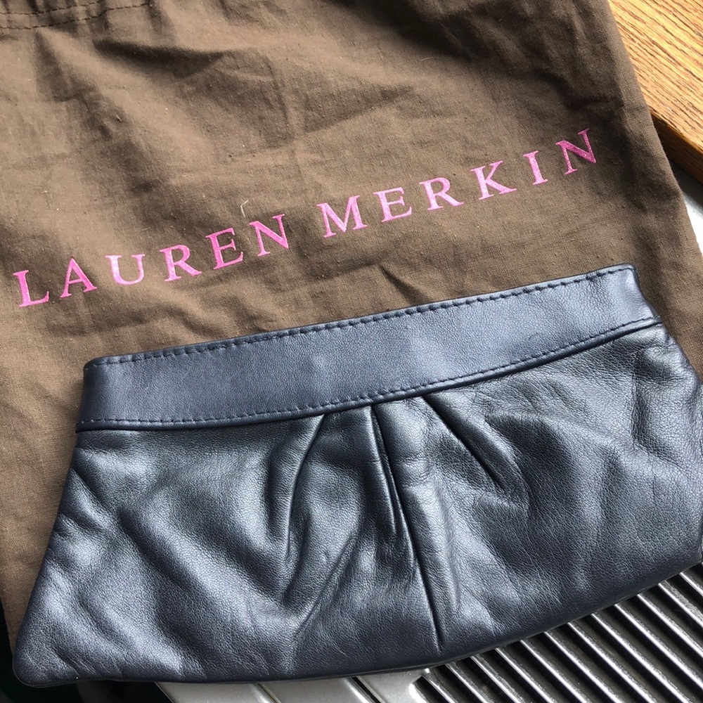 Lauren Merkin clutch in metallic blue